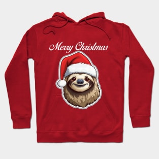 Sloth Wearing Santa Hat - Merry Christmas (White Lettering) Hoodie